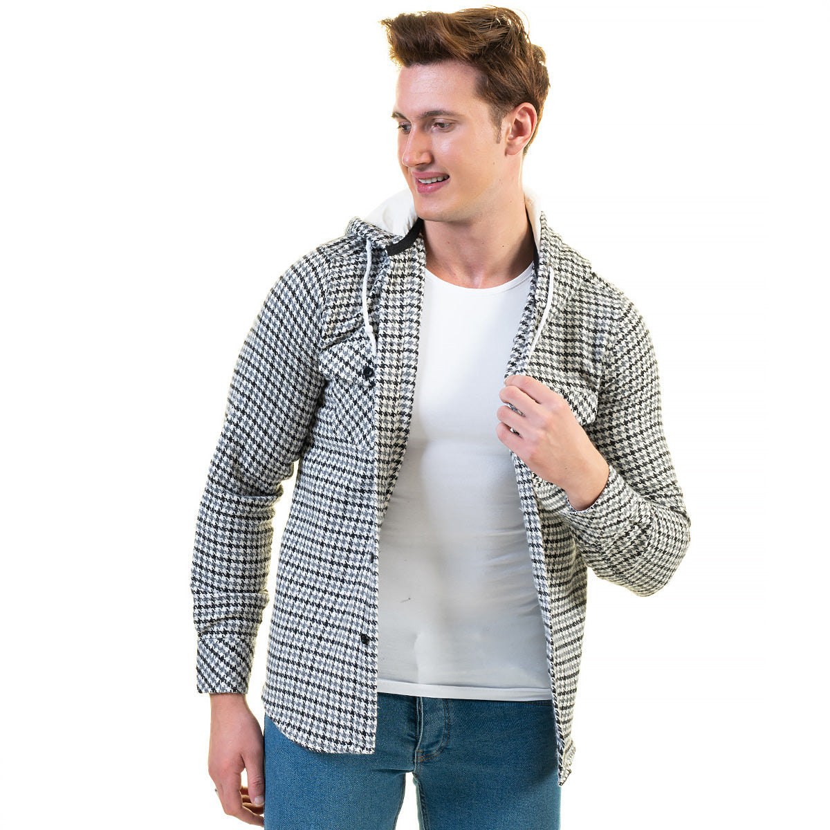 European Wool Luxury Zippered With Hoodie Sweater Jacket Warm Winter Tailor Fit
