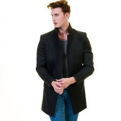 Men's European Black Wool Coat Jacket Tailor fit Fine Luxury Quality Work and Casual