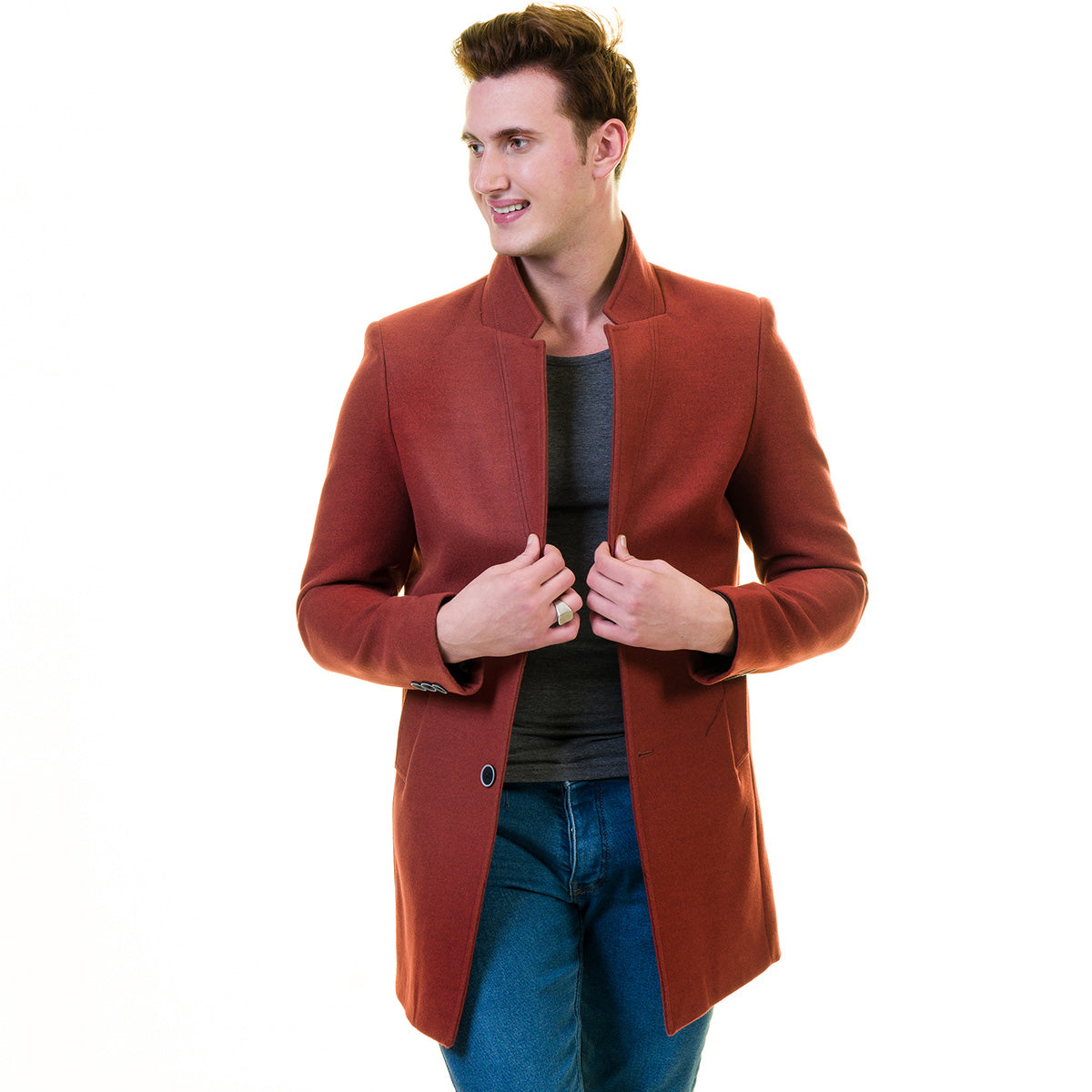 Men's European Maroon Wool Coat Jacket Tailor fit Fine Luxury Quality Work and Casual