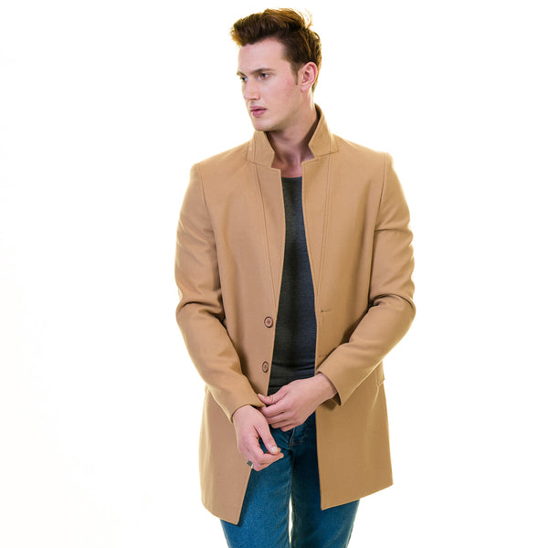 Men s European Beige Wool Coat Jacket Tailor fit Fine Luxury