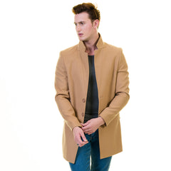 Men's European Beige Wool Coat Jacket Tailor fit Fine Luxury Quality Work and Casual