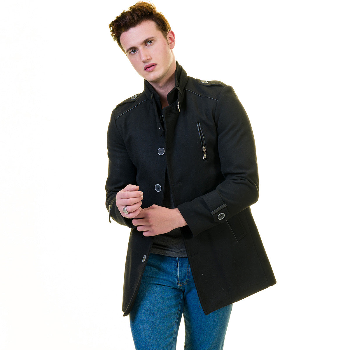 Men's European Black Wool Coat Jacket Tailor fit Fine Luxury Quality Work and Casual