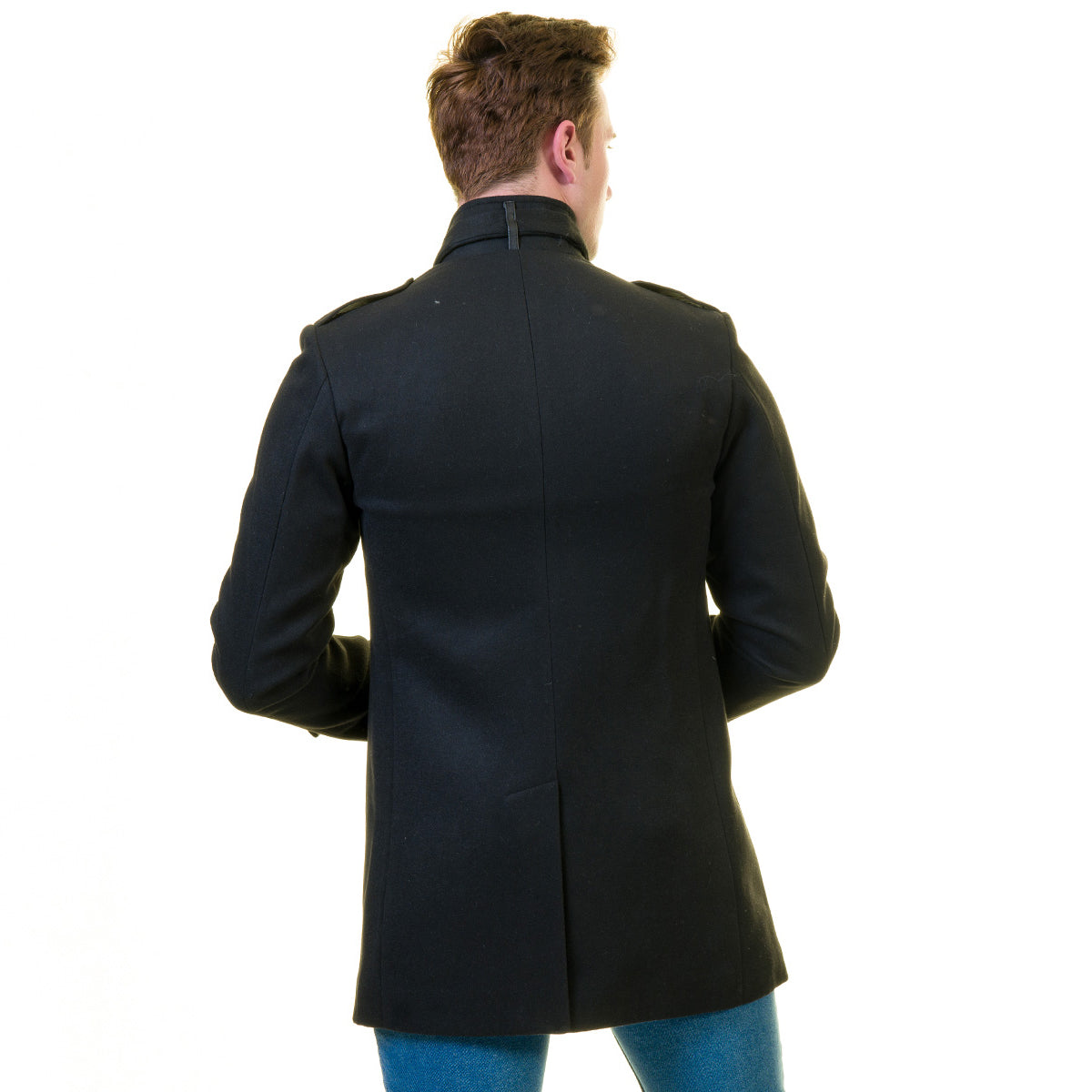 Men's European Black Wool Coat Jacket Tailor fit Fine Luxury Quality Work and Casual