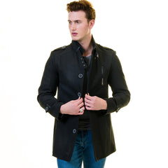 Men's European Black Wool Coat Jacket Tailor fit Fine Luxury Quality Work and Casual