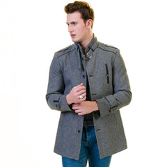 Men's European Grey Wool Coat Jacket Tailor fit Fine Luxury Quality Work and Casual