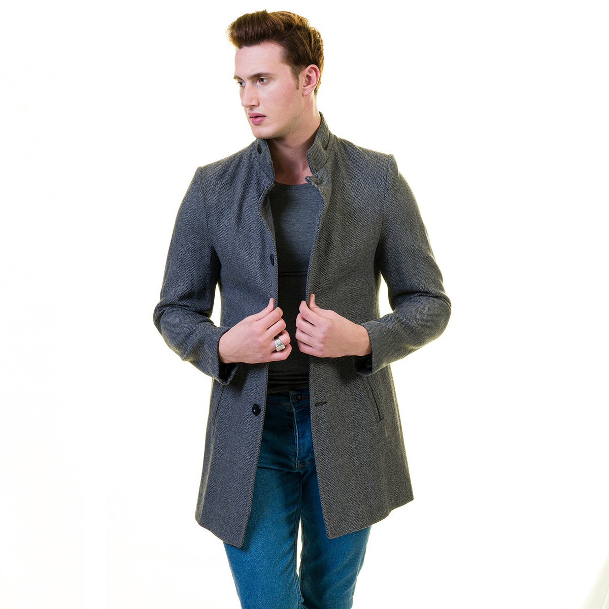 Men's European Grey Wool Coat Jacket Tailor fit Fine Luxury Quality Work and Casual