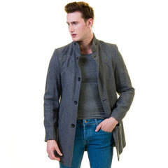 Men's European Grey Wool Coat Jacket Tailor fit Fine Luxury Quality Work and Casual