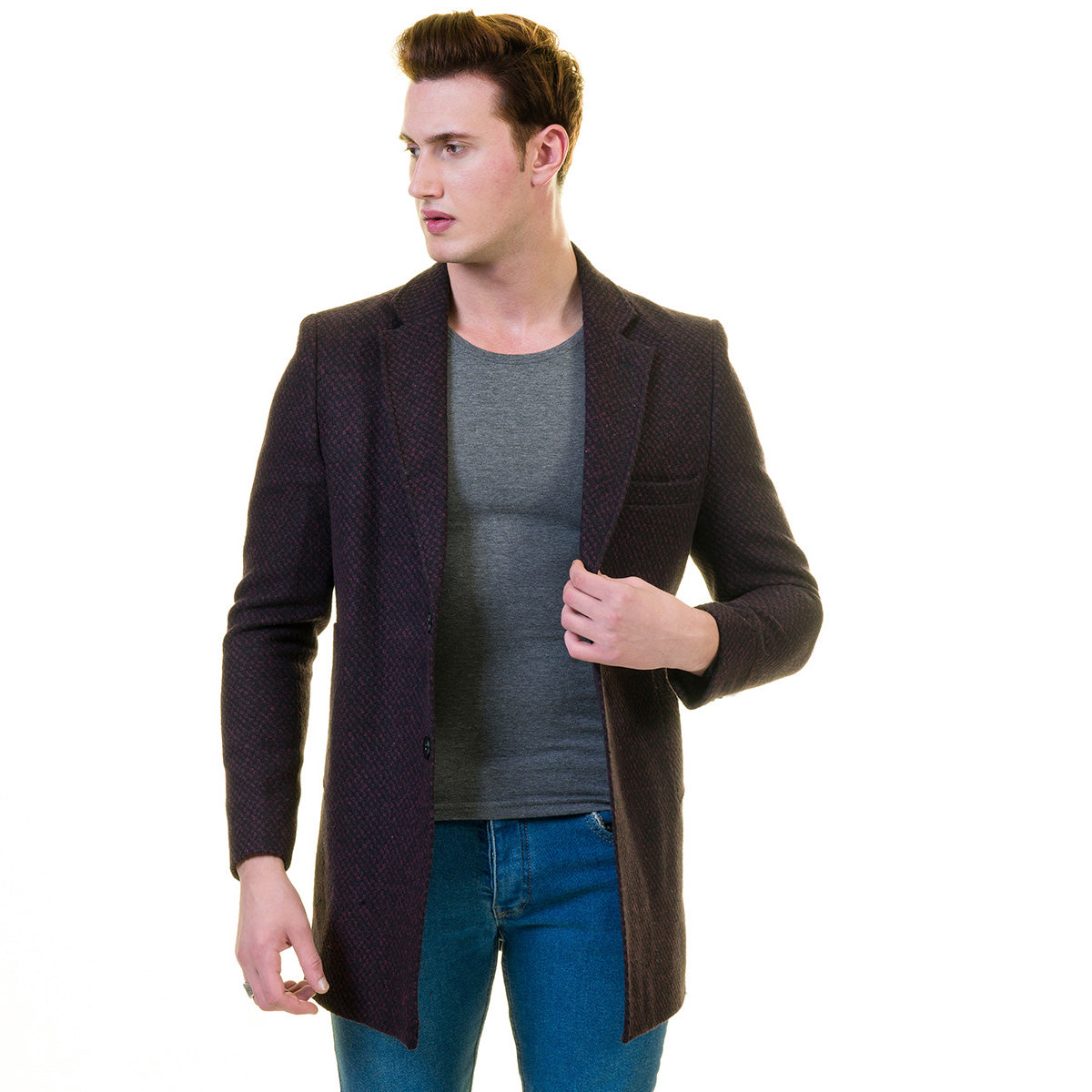 Men's European Black Wool Coat Jacket Tailor fit Fine Luxury Quality Work and Casual