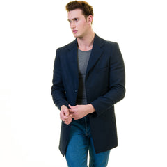 Men's European Blue Wool Coat Jacket Tailor fit Fine Luxury Quality Work and Casual