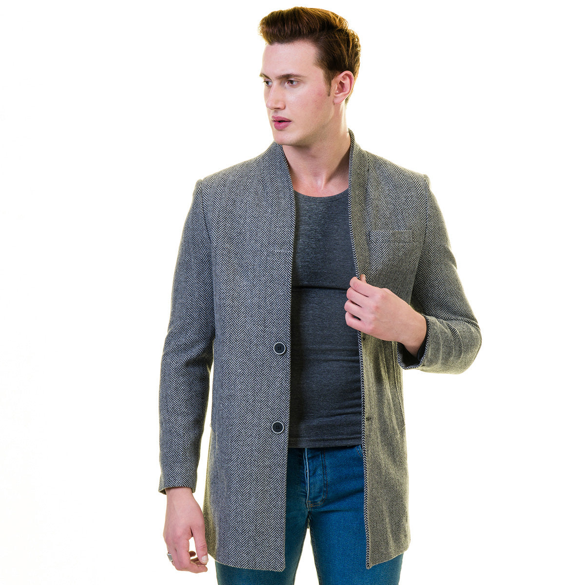 Men's European Grey Wool Coat Jacket Tailor fit Fine Luxury Quality Work and Casual