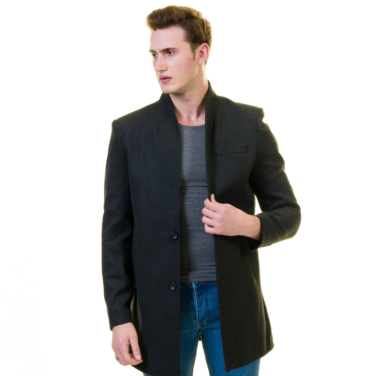 Men's European Balck Wool Coat Jacket Tailor fit Fine Luxury Quality Work and Casual