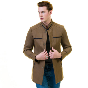 Men's European Brown Wool Coat Jacket Tailor fit Fine Luxury Quality Work and Casual