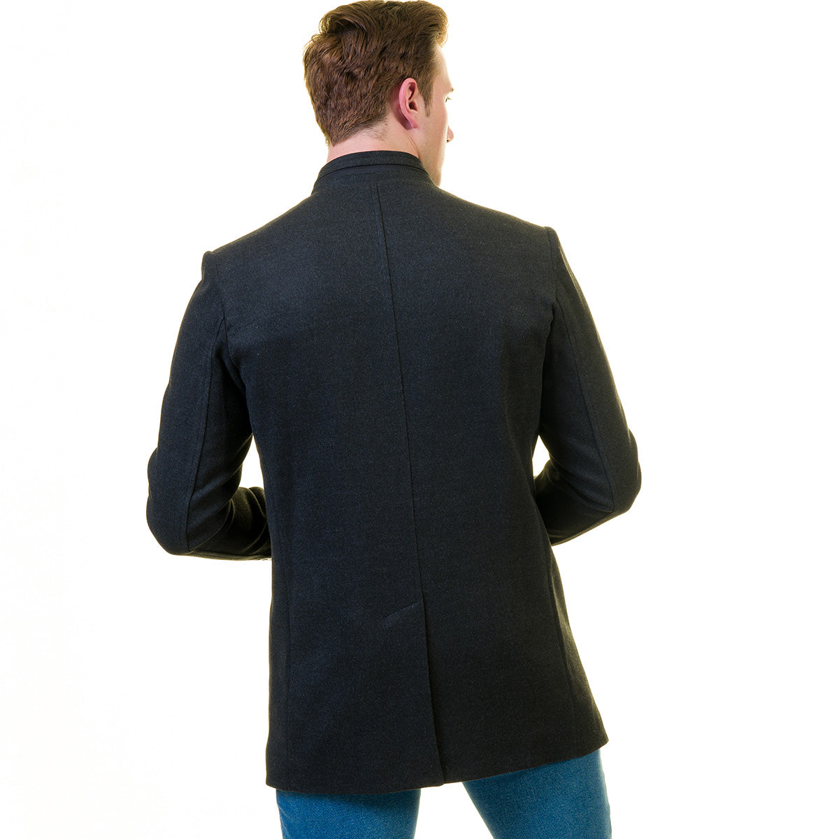 Men's European Black Wool Coat Jacket Tailor fit Fine Luxury Quality Work and Casual