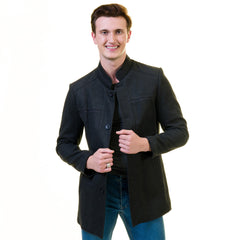 Men's European Black Wool Coat Jacket Tailor fit Fine Luxury Quality Work and Casual