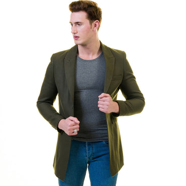 Men's European Green Wool Coat Jacket Tailor fit Fine Luxury Quality Work and Casual