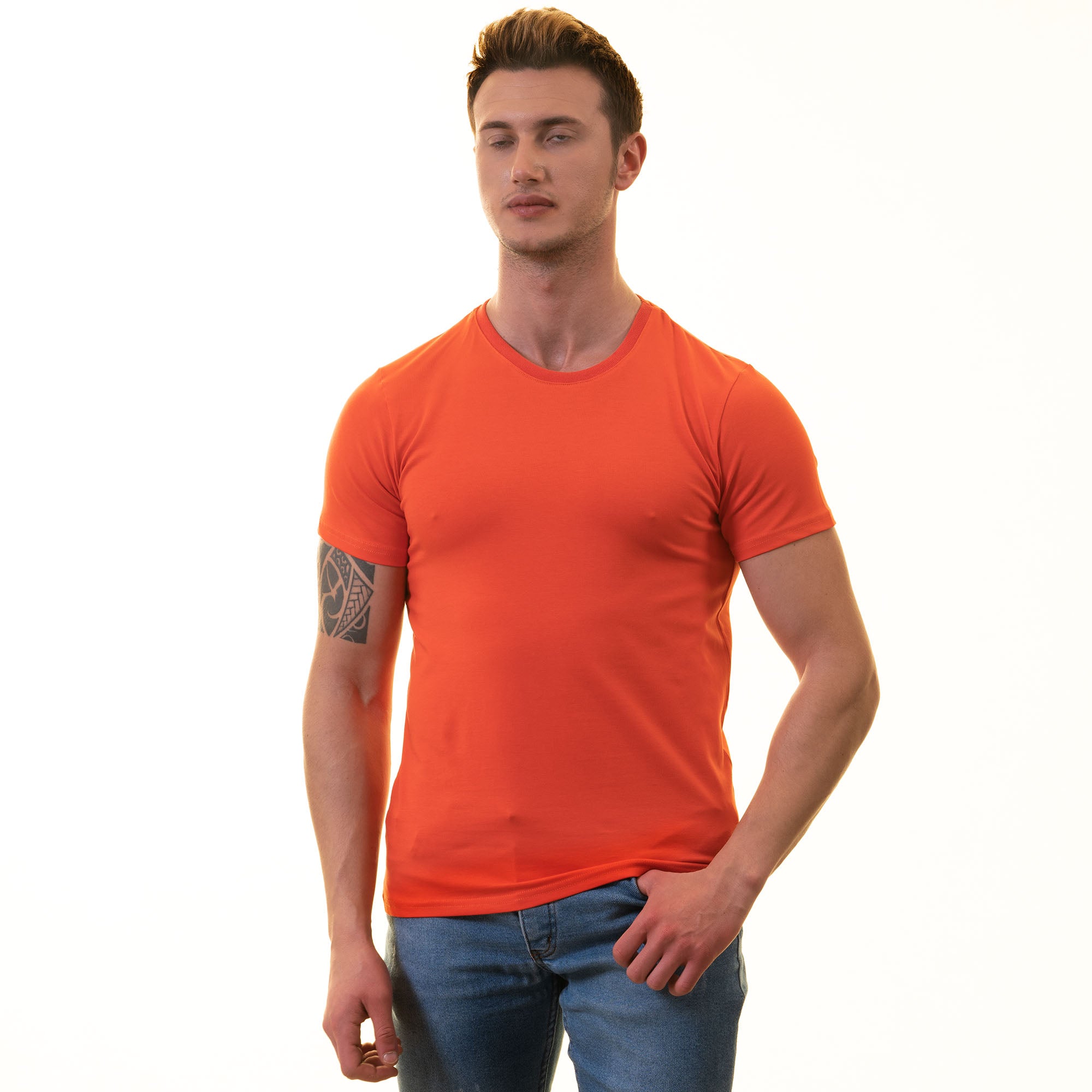 Orange European Made & Designed Premium Quality T-Shirt - Crew Neck Short Sleeve T-Shirts