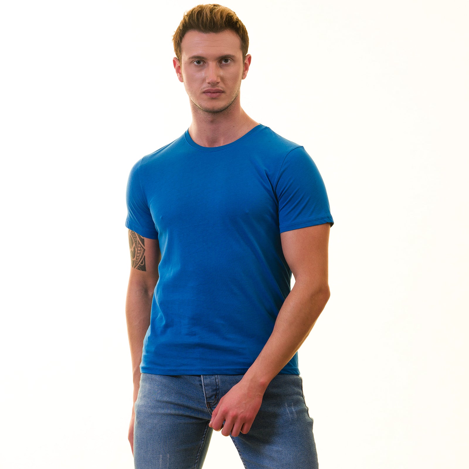 Blue European Made & Designed Premium Quality T-Shirt - Crew Neck Short Sleeve T-Shirts