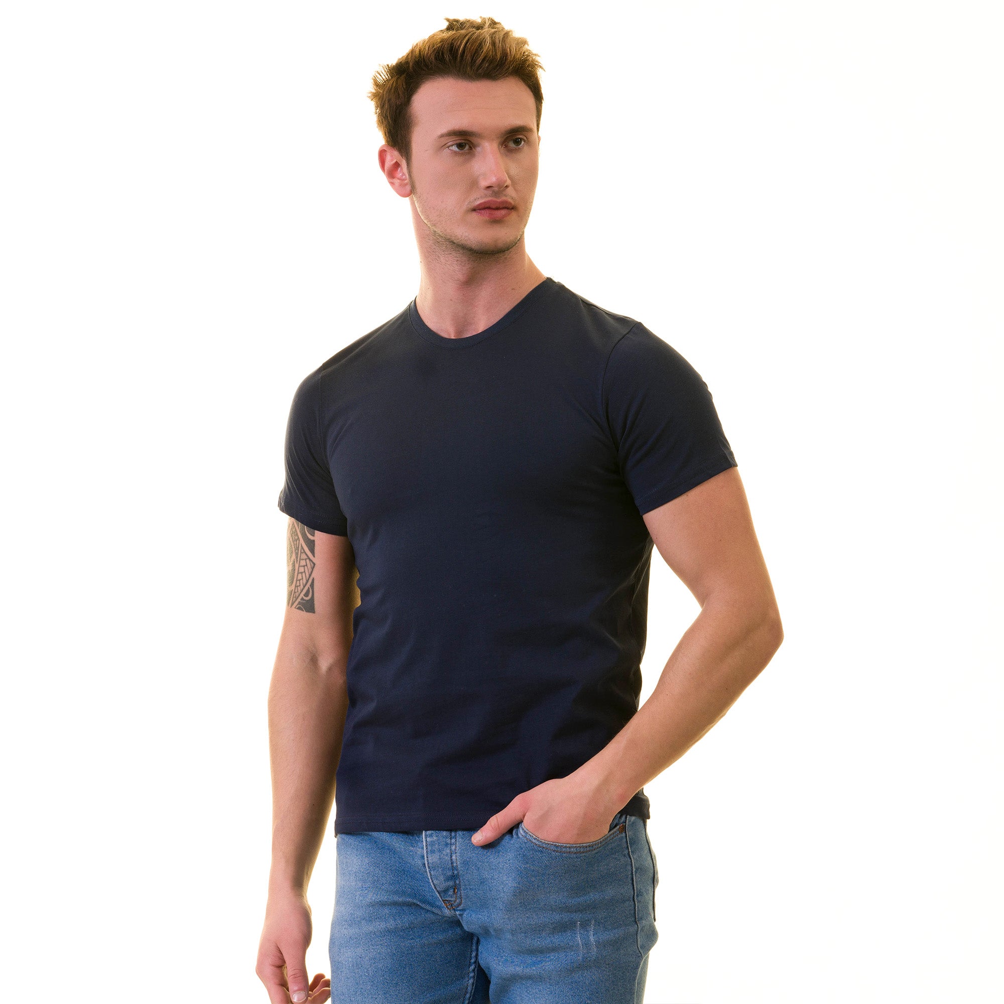 Navy Blue European Made & Designed Premium Quality T-Shirt - Crew Neck Short Sleeve T-Shirts