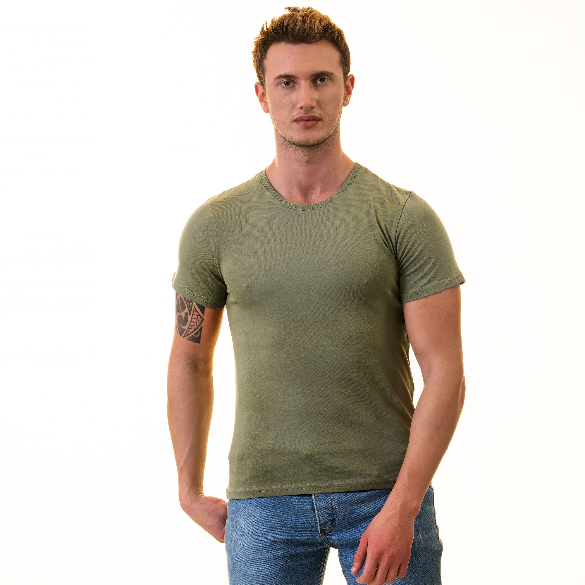 Khaki European Made & Designed Premium Quality T-Shirt - Crew Neck Sho –  Amedeo Exclusive
