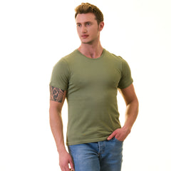 Khaki European Made & Designed Premium Quality T-Shirt - Crew Neck Short Sleeve T-Shirts