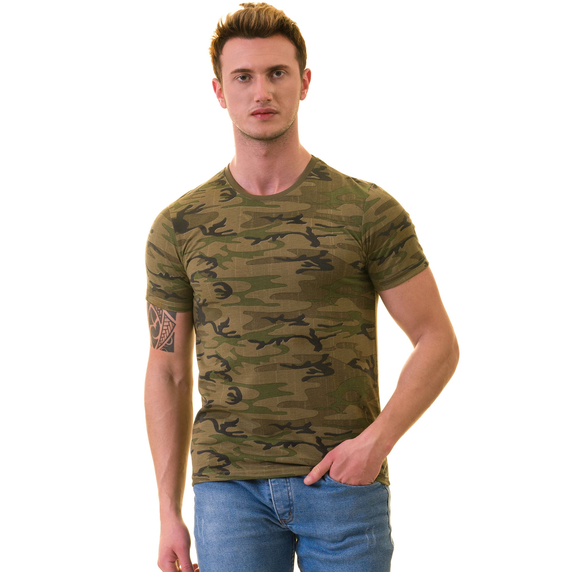 Army Camouflage European Made & Designed Premium Quality T-Shirt - Crew Neck Short Sleeve T-Shirts