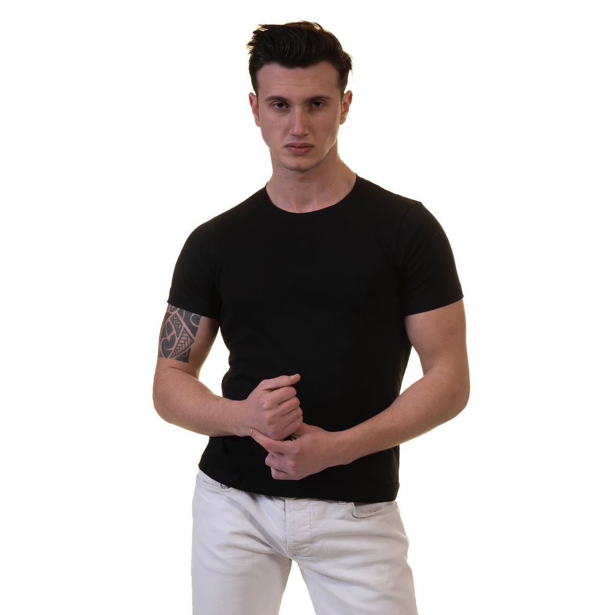 Black European Made & Designed Premium Quality T-Shirt - Crew Neck Short Sleeve T-Shirts