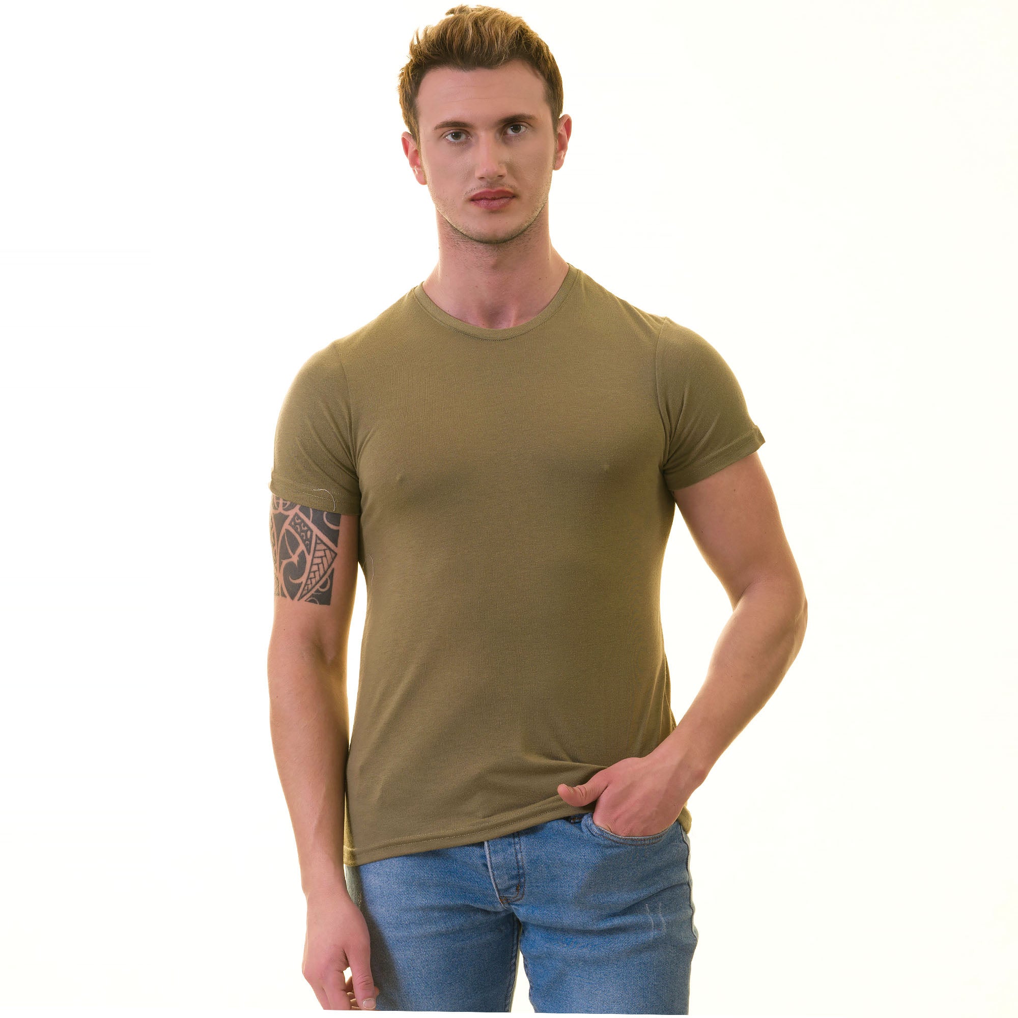 Olive European Made & Designed Premium Quality T-Shirt - Crew Neck Short Sleeve T-Shirts