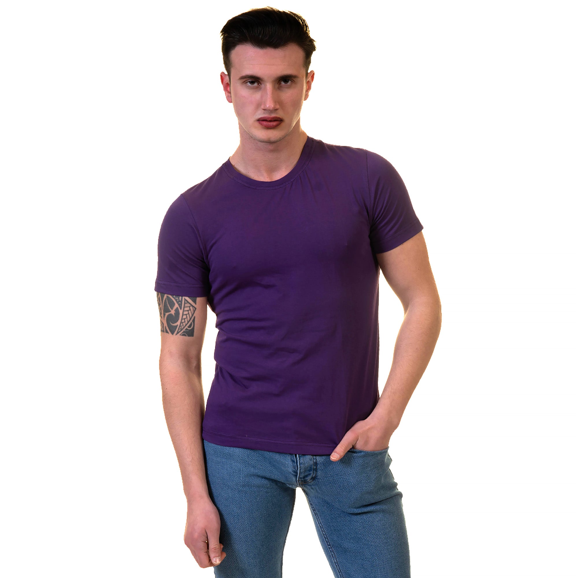 Purple European Made & Designed Premium Quality T-Shirt - Crew Neck Short Sleeve T-Shirts