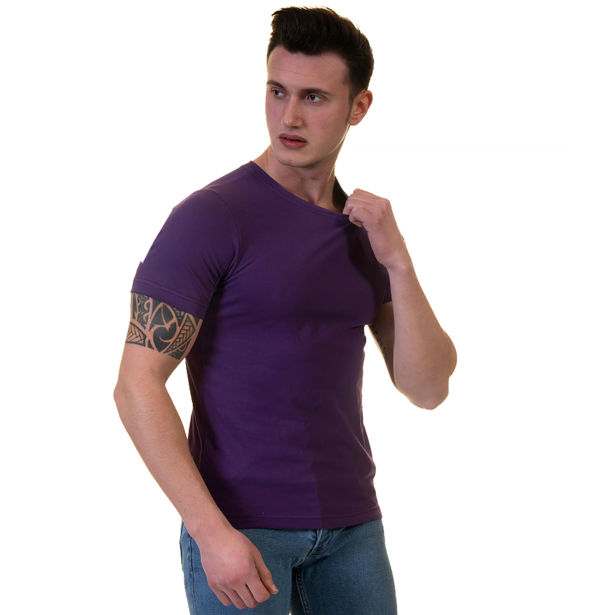 Purple European Made & Designed Premium Quality T-Shirt - Crew Neck Short Sleeve T-Shirts