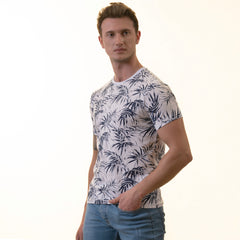 White Navy Floral European Made Premium Quality T-Shirt - Crew Neck Short Sleeve T-Shirts