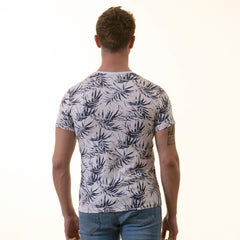 White Navy Floral European Made Premium Quality T-Shirt - Crew Neck Short Sleeve T-Shirts