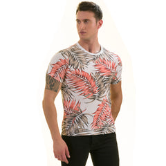 Peach and Brown Leaves European Made Premium Quality T-Shirt - Crew Neck Short Sleeve T-Shirts