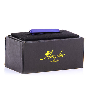 Men's Blue Shiny Metallic Stainless Steel Tie Clips - Amedeo Exclusive
