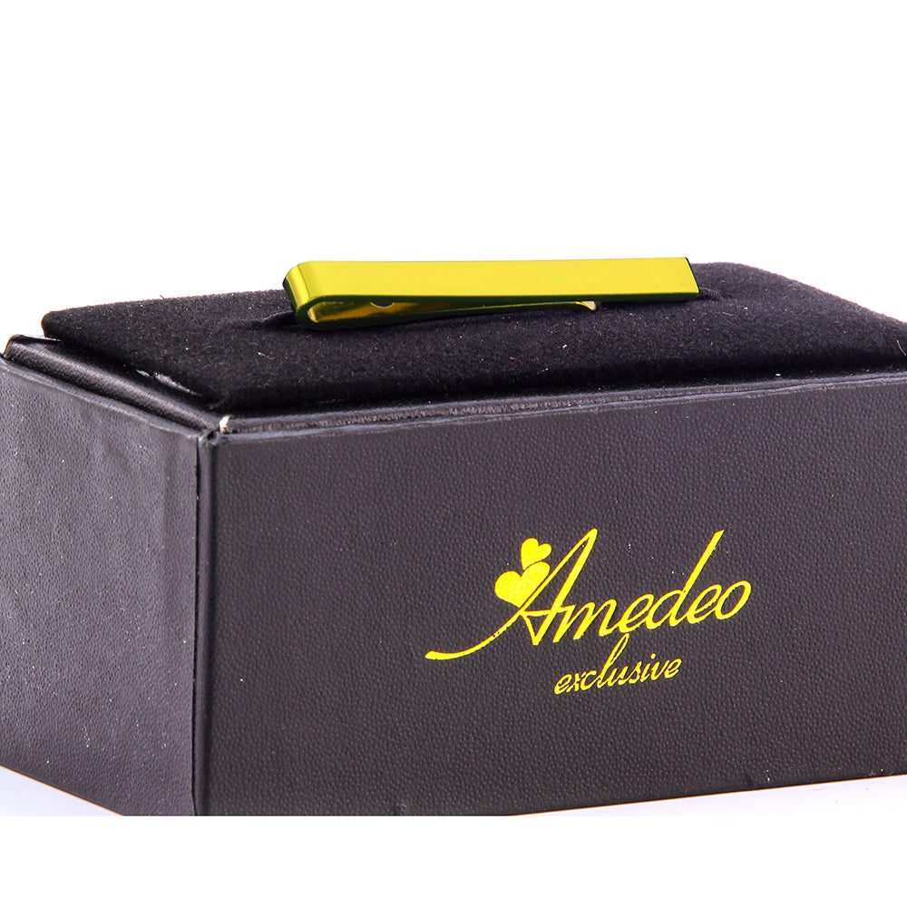 Men's Gold Shiny Metallic Stainless Steel Tie Clips - Amedeo Exclusive