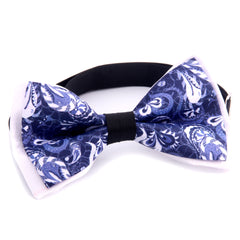 Men's White Blue Paisley Silk Pre-Tied Bow Tie - Amedeo Exclusive