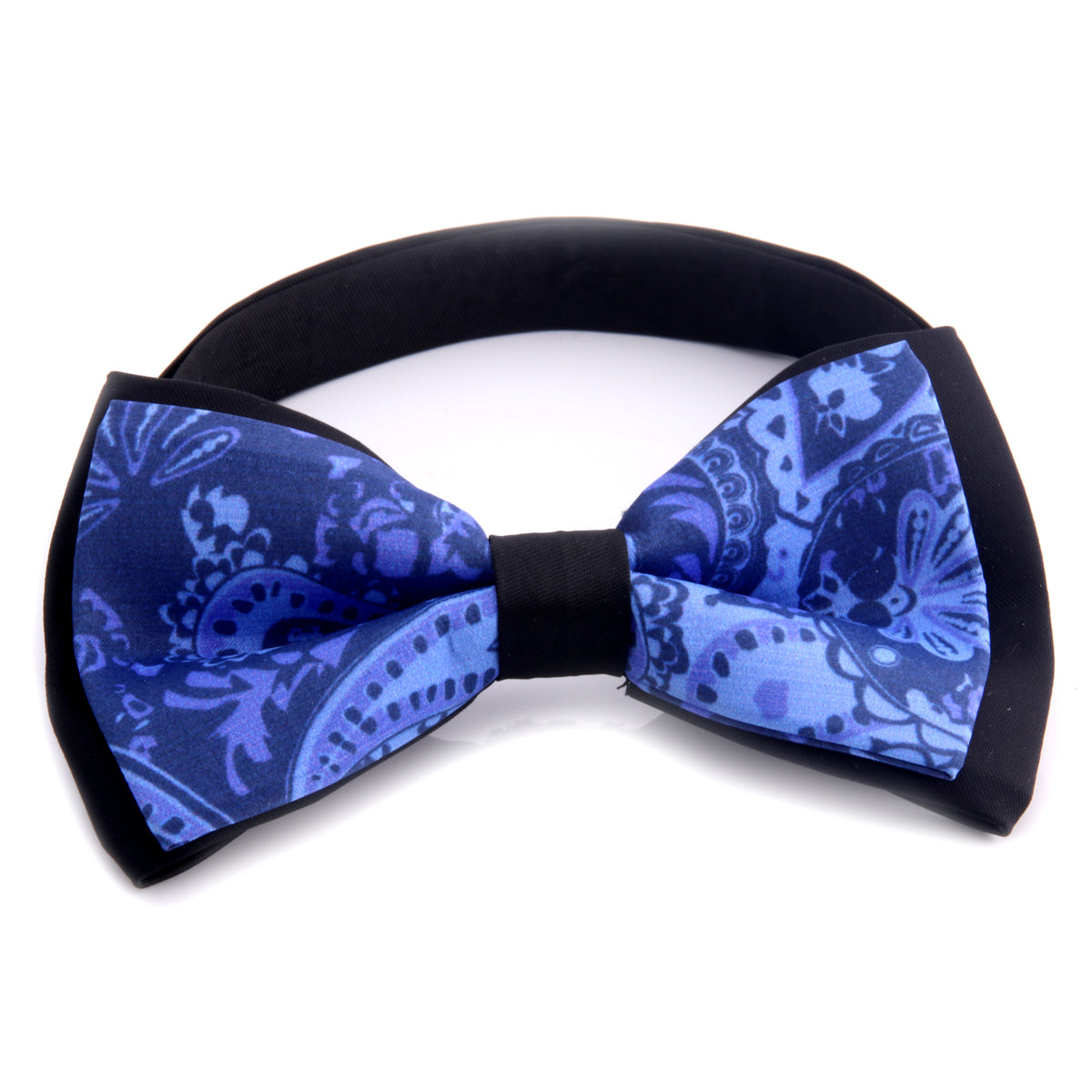 Men's Black Blue Paisley Silk Pre-Tied Bow Tie - Amedeo Exclusive