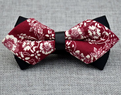 Men's Red White Floral 100% Cotton Pre-Tied Bow Tie - Amedeo Exclusive