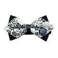 Men's White Blue Floral 100% Cotton Elegant Pre-Tied Bow Tie - Amedeo Exclusive