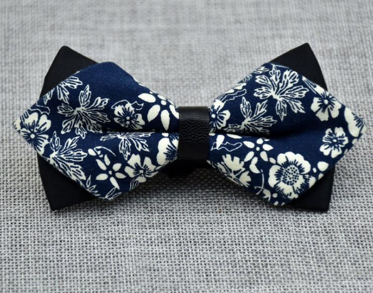 Men's Blue White Floral 100% Cotton Pre Tied Bow Tie - Amedeo Exclusive