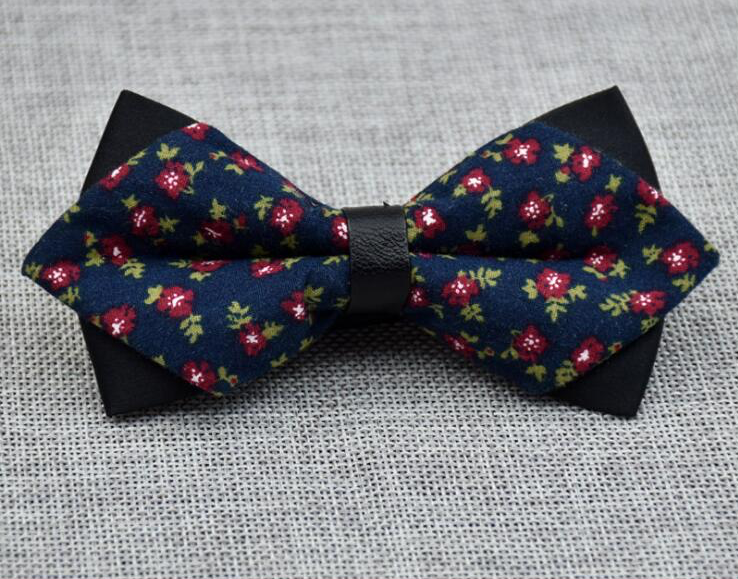 Men's Blue Green Pink Floral 100% Cotton Pre-Tied Bow Tie - Amedeo Exclusive