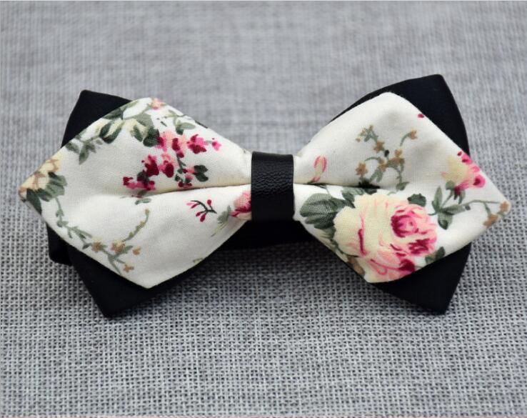 Men's Pure Cotton Beige Floral Pre-Tied Bow Tie - Amedeo Exclusive