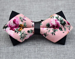 Men's Pure Cotton Pink Floral Pre-Tied Bow Tie - Amedeo Exclusive