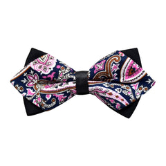 Men's Black Pink Floral 100% Cotton Pre-Tied Bow Tie - Amedeo Exclusive
