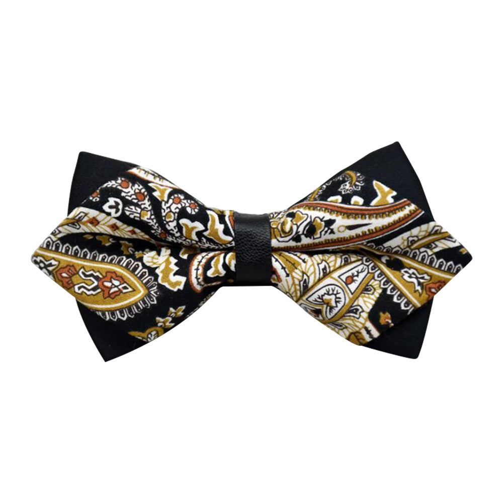 Men's Black Gold Floral 100% Cotton Pre-Tied Bow Tie - Amedeo Exclusive