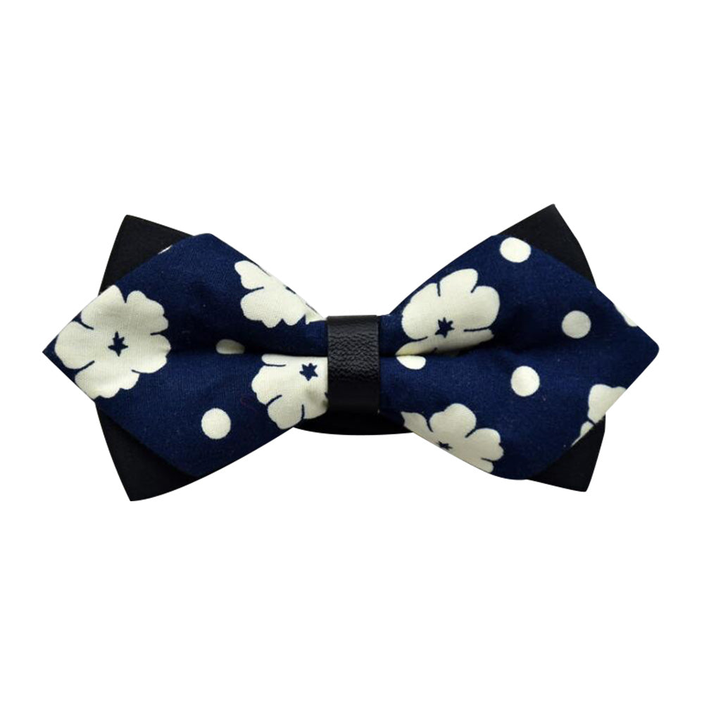 Men's Navy Blue Floral 100% Cotton Pre-Tied Bow Tie - Amedeo Exclusive