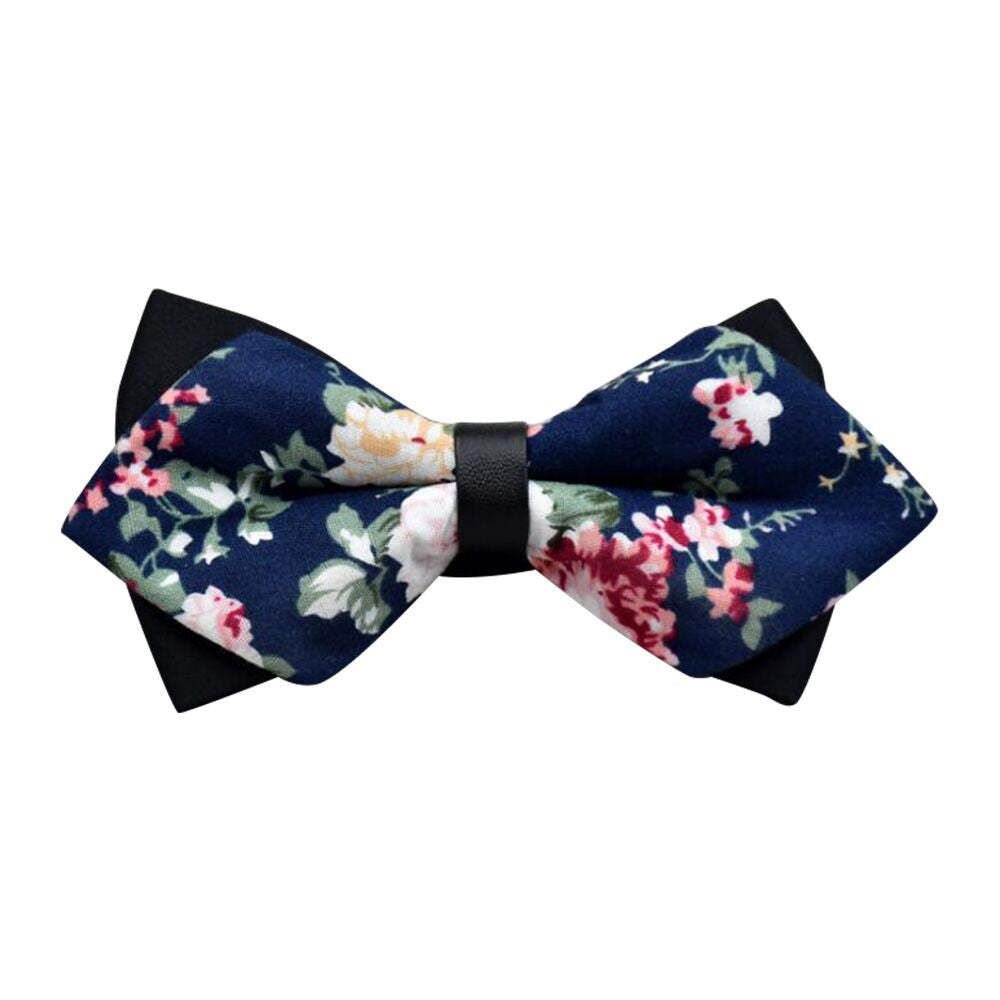 Men's Medium Blue Floral Silk Pre-Tied Bow Tie - Amedeo Exclusive