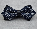 Men's Navy Blue White 100% Cotton Pre-Tied Bow Tie - Amedeo Exclusive