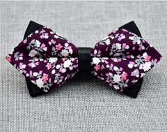 Men's Purple Pink Floral 100% Cotton Pre-Tied Bow Tie - Amedeo Exclusive