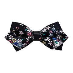 Men's Black Colorful Floral 100% Cotton Pre-Tied Bow Tie - Amedeo Exclusive