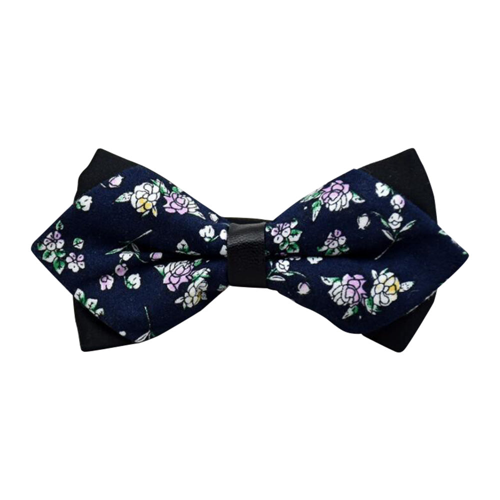Men's Blue White Floral 100% Soft Cotton Pre-Tied Bow Tie - Amedeo Exclusive